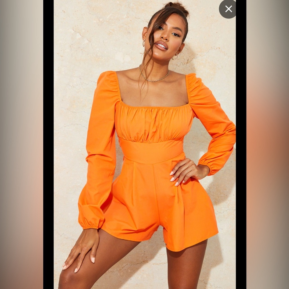 PrettyLittleThings Bright Orange Tie Back Long Sleeve playsuit Sz 12